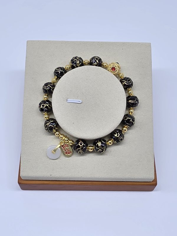 Black Enamel Blessing Gold Bead Bracelet