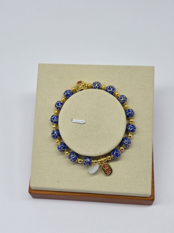 Blue Enamel Prosperity Gold Bead Bracelet