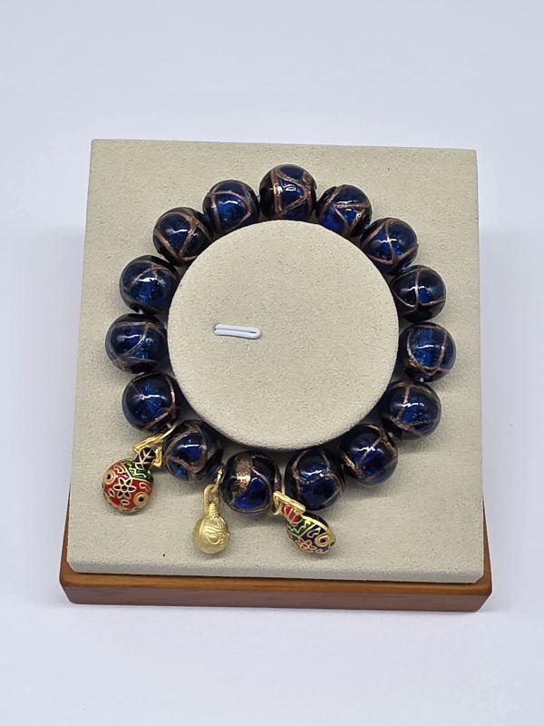 Deep Blue Gilded Bracelet with the Golden Beast Family (Large)