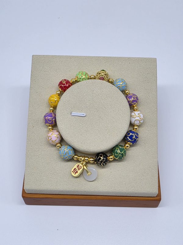 Nine-Colored Enamel Prosperity Gold Bead Bracelet