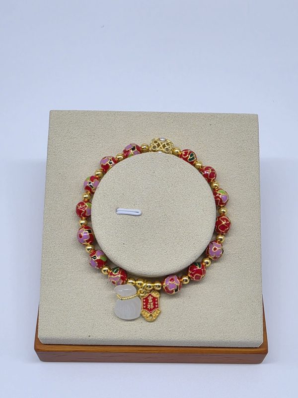 Red Enamel Auspicious Gold Bead Bracelet