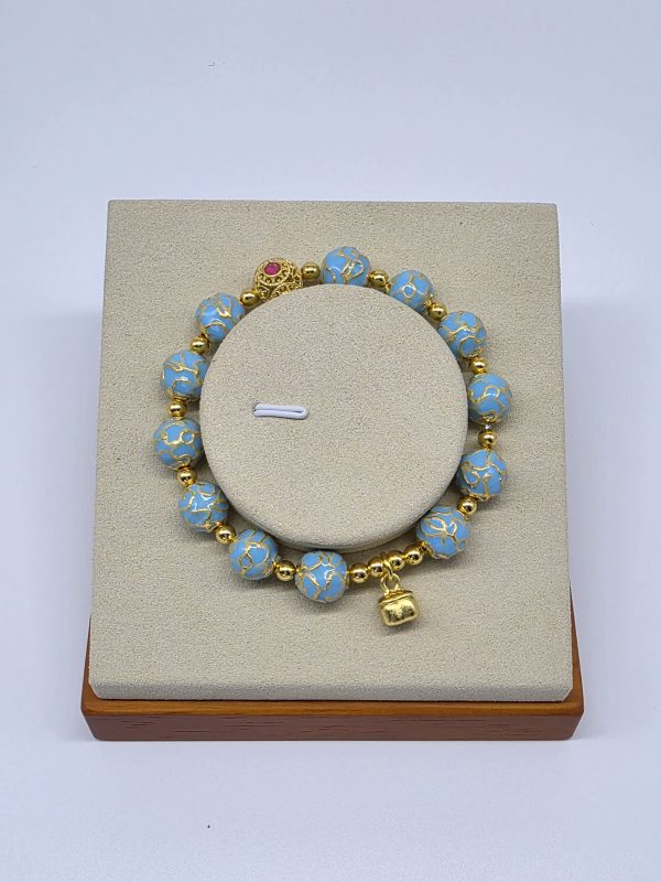 Sky Blue Enamel Peace Gold Bead Bracelet