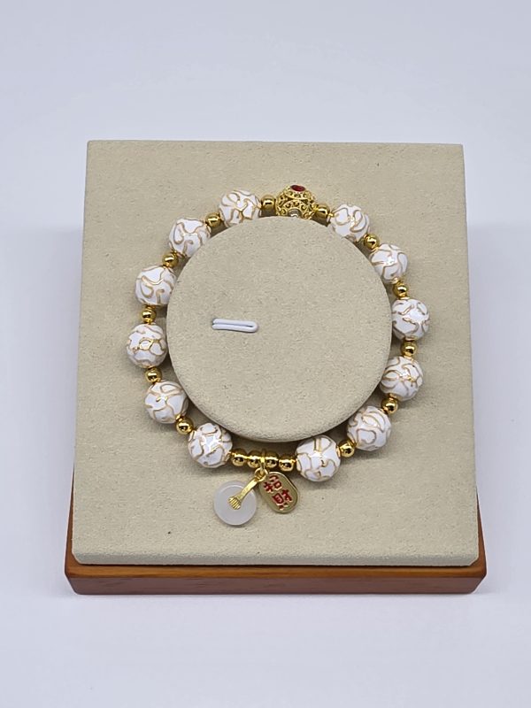 White Enamel Prosperity Gold Bead Bracelet